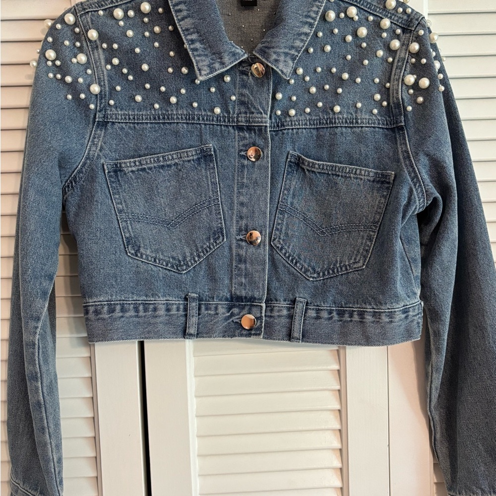 Windsor Blue Denim Jacket with Pearl Accents